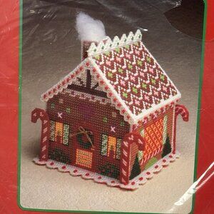 Vintage 90s Plastic Canvas Kit Christmas Gingerbread House Temptations #1231